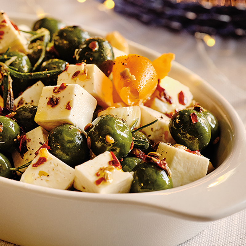 CHAMPAGNEMARINATED OLIVES WITH FETA BCLIQUOR